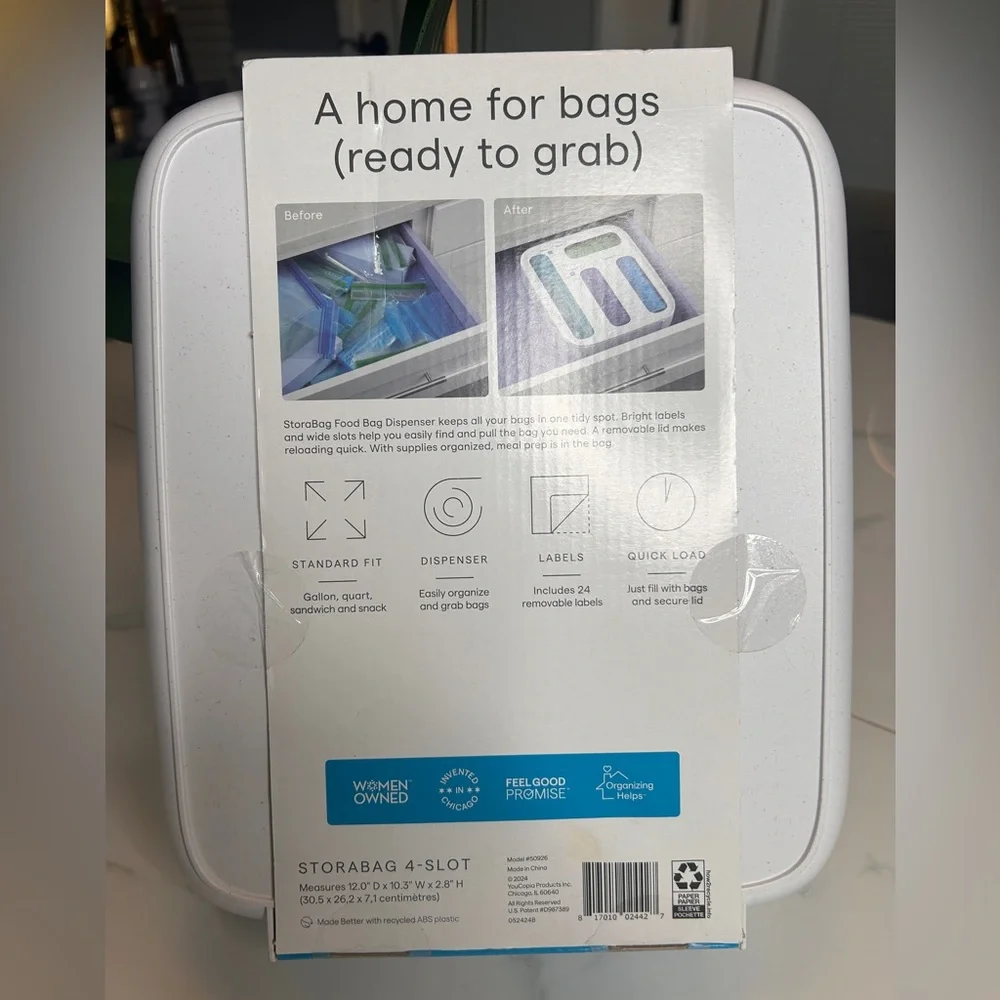 Youcopia 4-Slot Plastic Sandwich Bag Dispenser - White Kitchen Storage Organizer